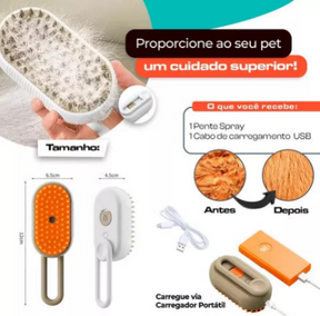 Escova Massageadora e Removedora de pelos vaporizada para Pets.