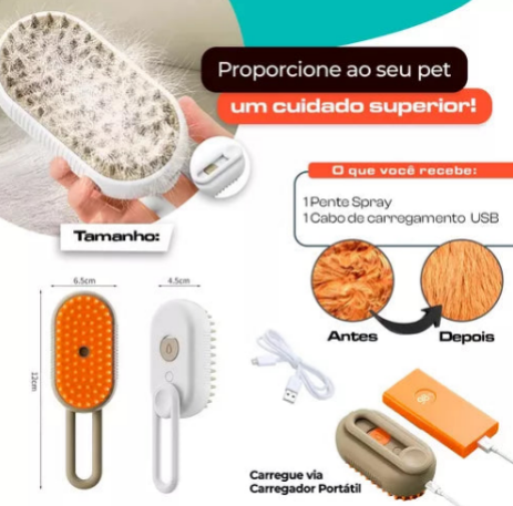 Escova Massageadora e Removedora de pelos vaporizada para Pets.