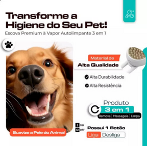 Escova Massageadora e Removedora de pelos vaporizada para Pets.