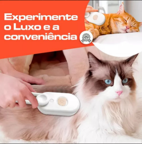 Escova Massageadora e Removedora de pelos vaporizada para Pets.